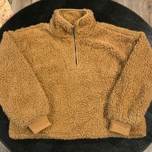 Late Cozy Tan Sherpa Pullover